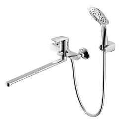 Смеситель универсальный с плоским изливом 35 см, поворотный переключатель, 3-х режимная лейка, латун