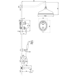 ВЫВОД BRAVA Встраиваемый смеситель с верхним душем Ø30 см, длина излива 17 см, латунь/золото,LM4722G