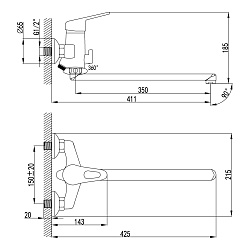 Смеситель универсальный с плоским изливом 35 см, поворотный переключатель, латунь/хромLM4151C