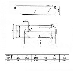 Ванна акриловая Vincea VBT-2A170-FR с каркасом 1700*750*480, пристенная, цвет белый, , шт