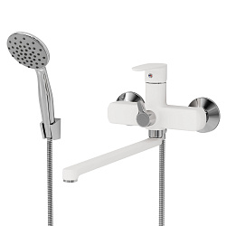 Aringa Рейн смеситель для ванны и душа длинный излив с аксессуарами, белый