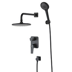 Встраиваемый смеситель с верхним душем Ø22,6 см, лейка 3 режима Ø110 мм, латунь/чёрный