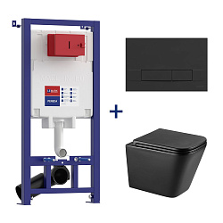 PENEDA Комплект 3в1: Инсталляция для унитазов с кнопкой смыва BIT чёрн.мат.+унитаз подв.безоб.FLOREX