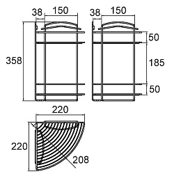 Полка двухъярусная угловая, проволока стальная, 09, Milardo, 209WC20M44