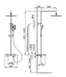 Душевая стойка Next VSFS-1N1TBG термостатическая с изливом, 25см верх душ, брашированное золото, , ш