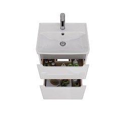 Тумба Lemark BUNO 50 см под 1 раковину, подвесная/напольная, 2 ящика, цвет планки: Серый, цвет корпу