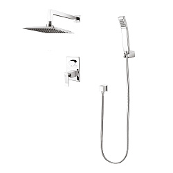 Встраиваемый смеситель с верхним душем 20х20 см,  без излива, латунь/хром/белый