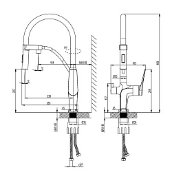 BRONX Смеситель для кухни с гибким изливом, с подкл.к фильтру пит.воды, 2 режима, латунь/белый матов