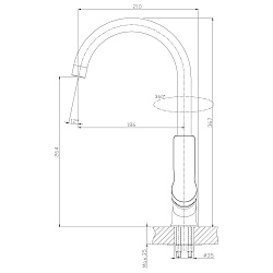 Смеситель для кухни с поворотным изливом, высота излива 26 см, длина 19 см, латунь/хром