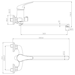 Смеситель универсальный с плоским изливом 35 см, поворотный переключатель, латунь/хром