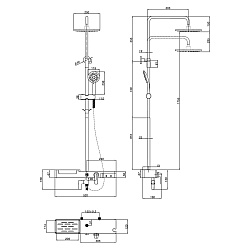 Душевая система с верхним душем Ø25 см и поворотным изливом-переключателем, регулируемая высота 1,6~