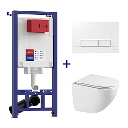 PENEDA Комплект 3в1: Инсталляция для унитазов с кнопкой BIT белый глянец+унитаз GLAZER белый глянец