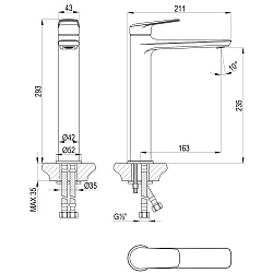 VERBA Смеситель для раковины, высокий, монолитный, латунь/хром, LM11409C