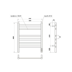 Полотенцесушитель электрический Point Селена PN16856GR П6 500x600, диммер справа, графит премиум